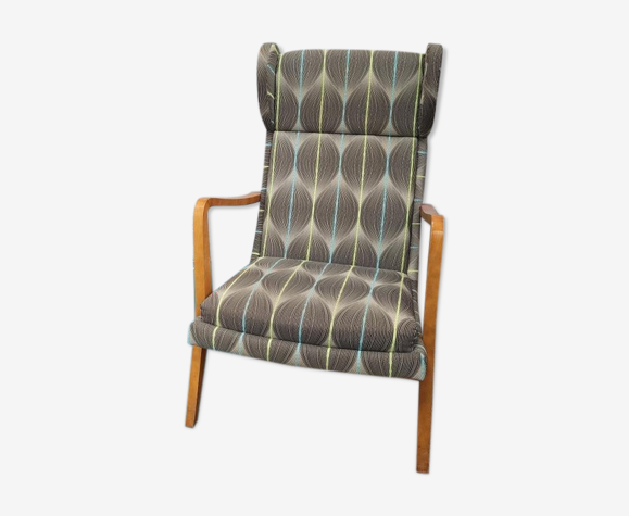 70s armchair in beech and period fabric