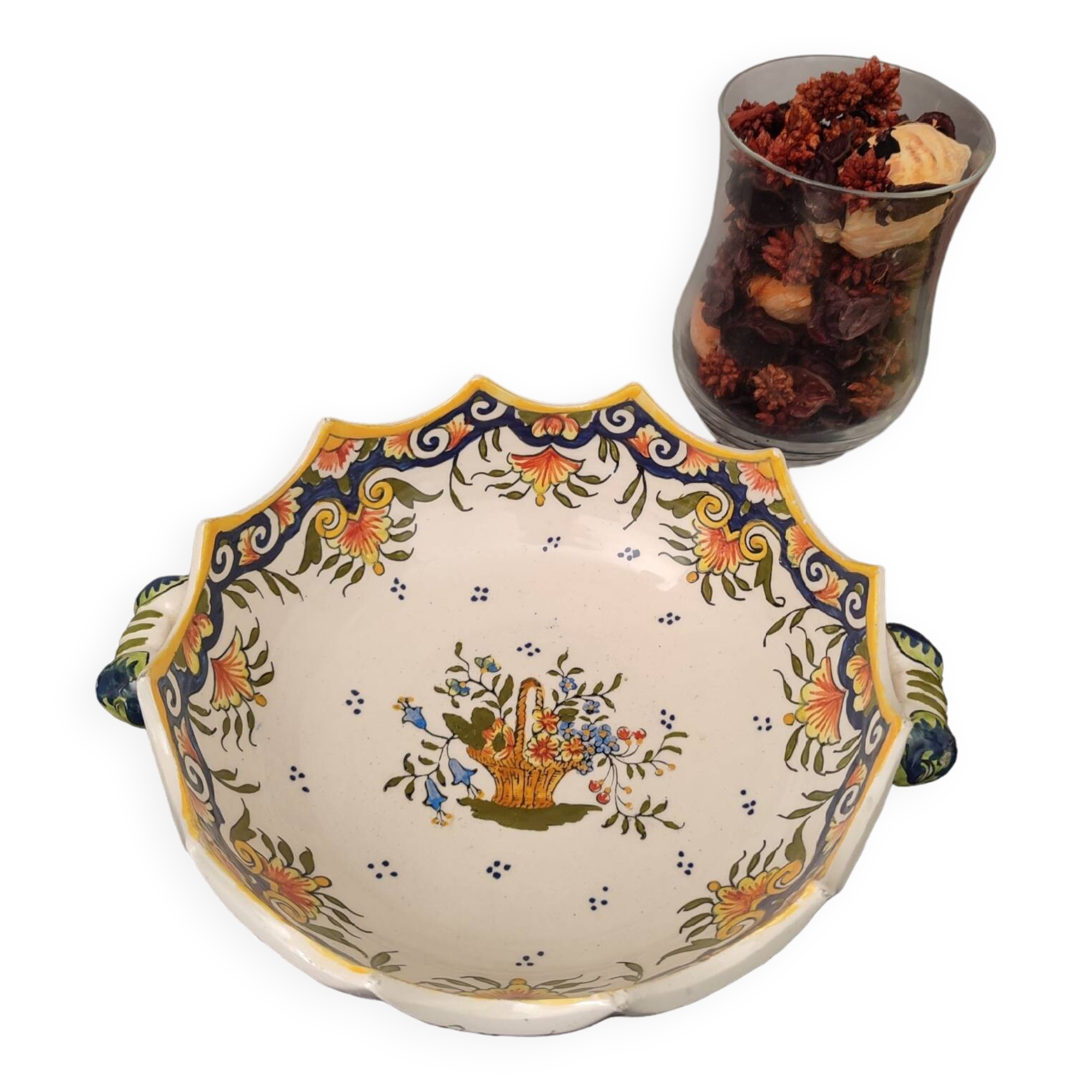 Old Rouen earthenware empty pocket cup