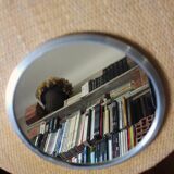 Vintage gray metal round mirror tray