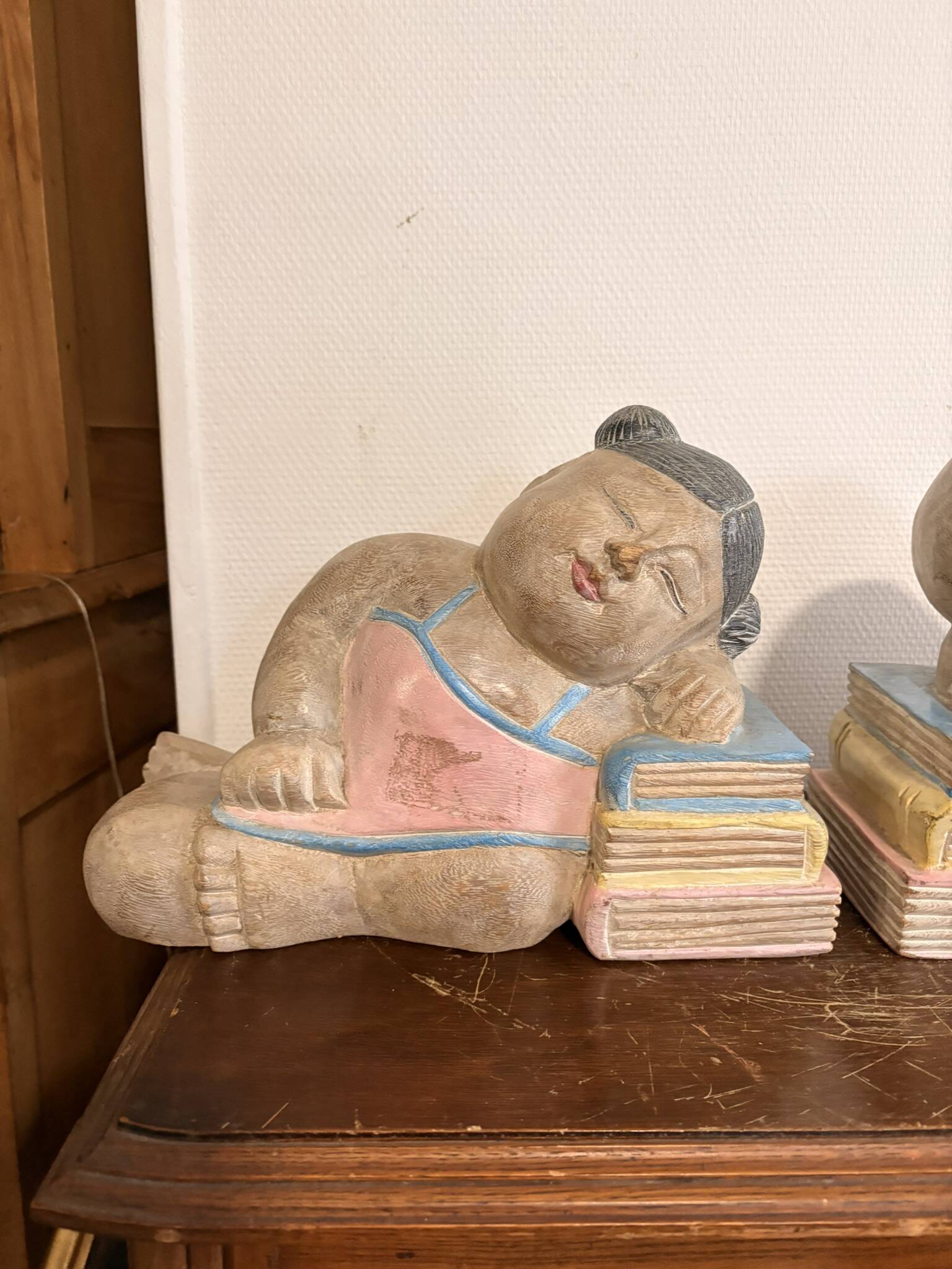 Old Pair of Asian Bookends Exotic Wood Asia Buddha