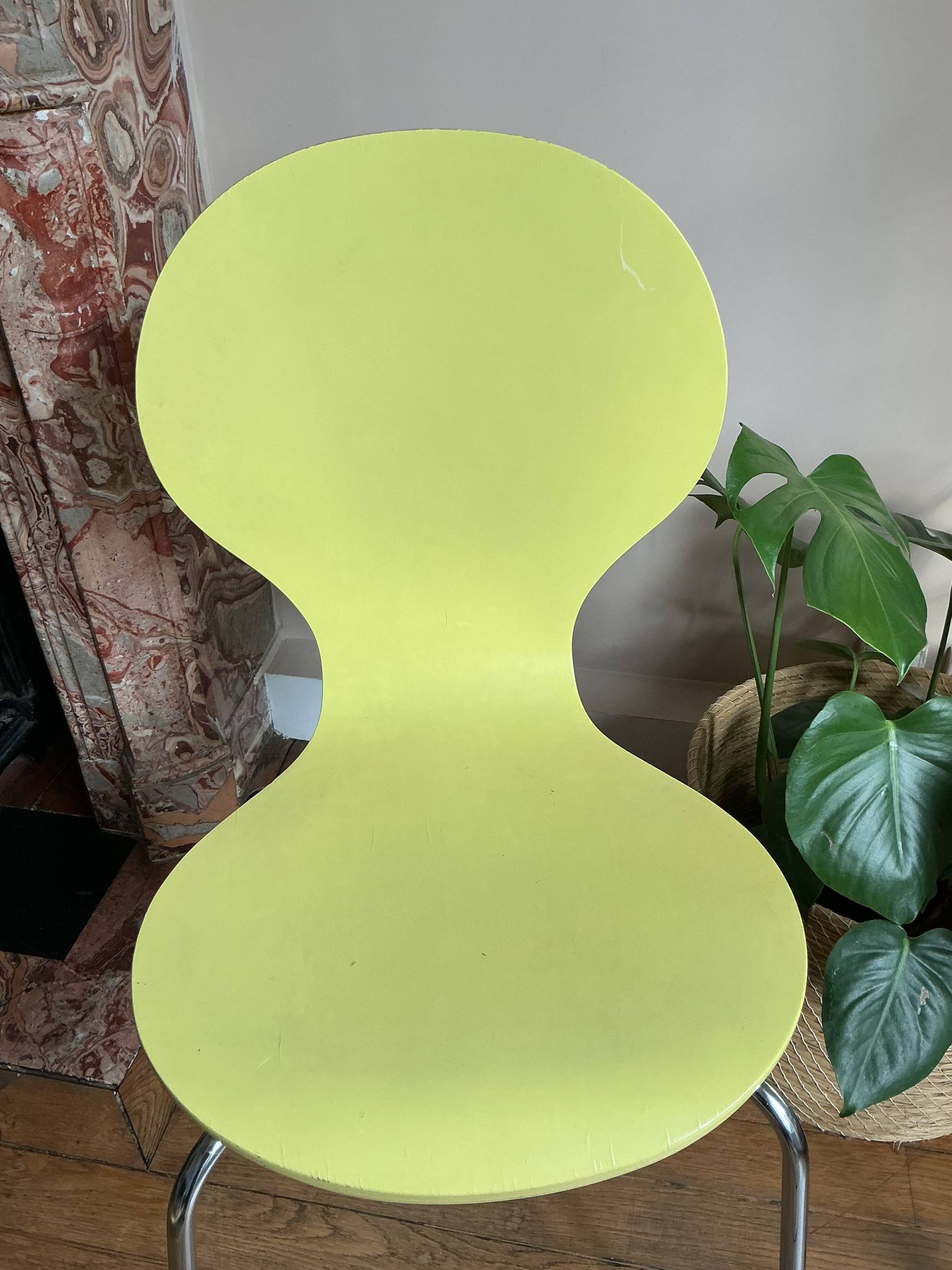 Set of 2 Rondo Danerka chairs - curved wood in yellow and lime green.