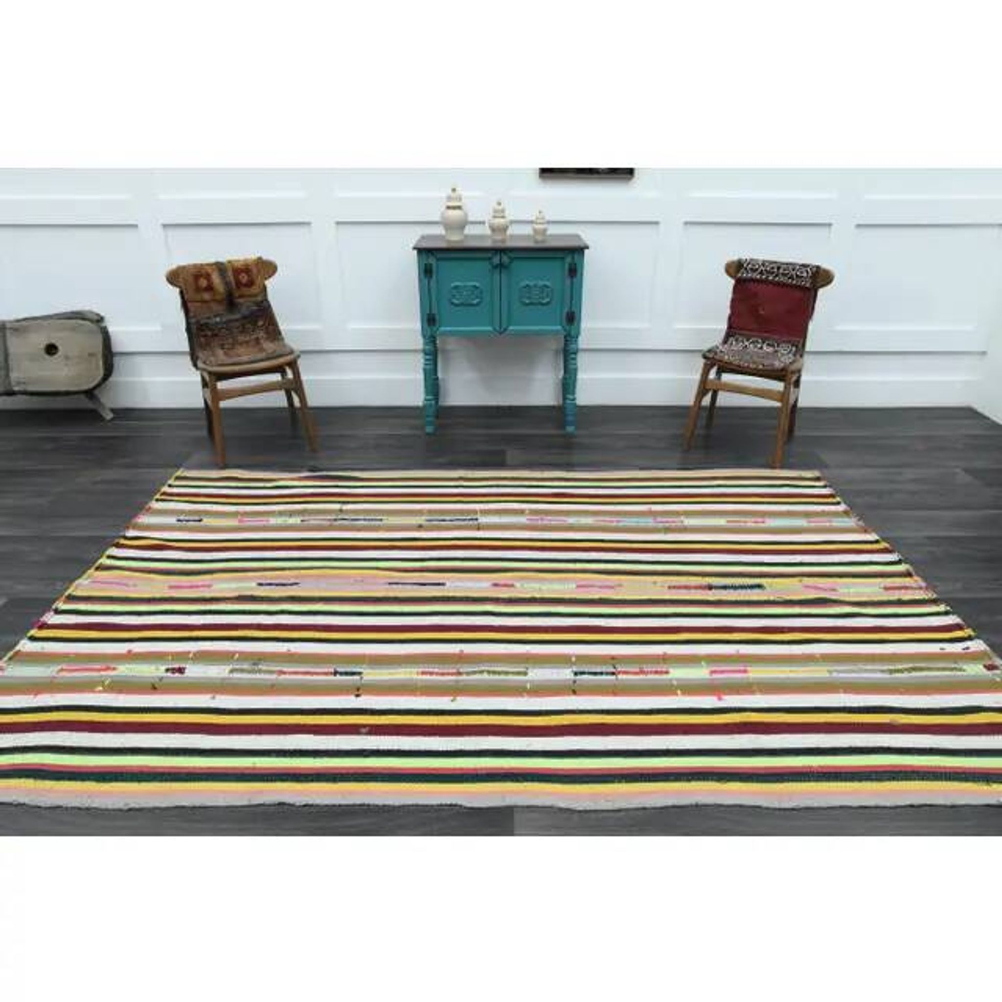 1970s Vintage Turkish Oushak Handmade Wool Cotton White Area Rug 178x289