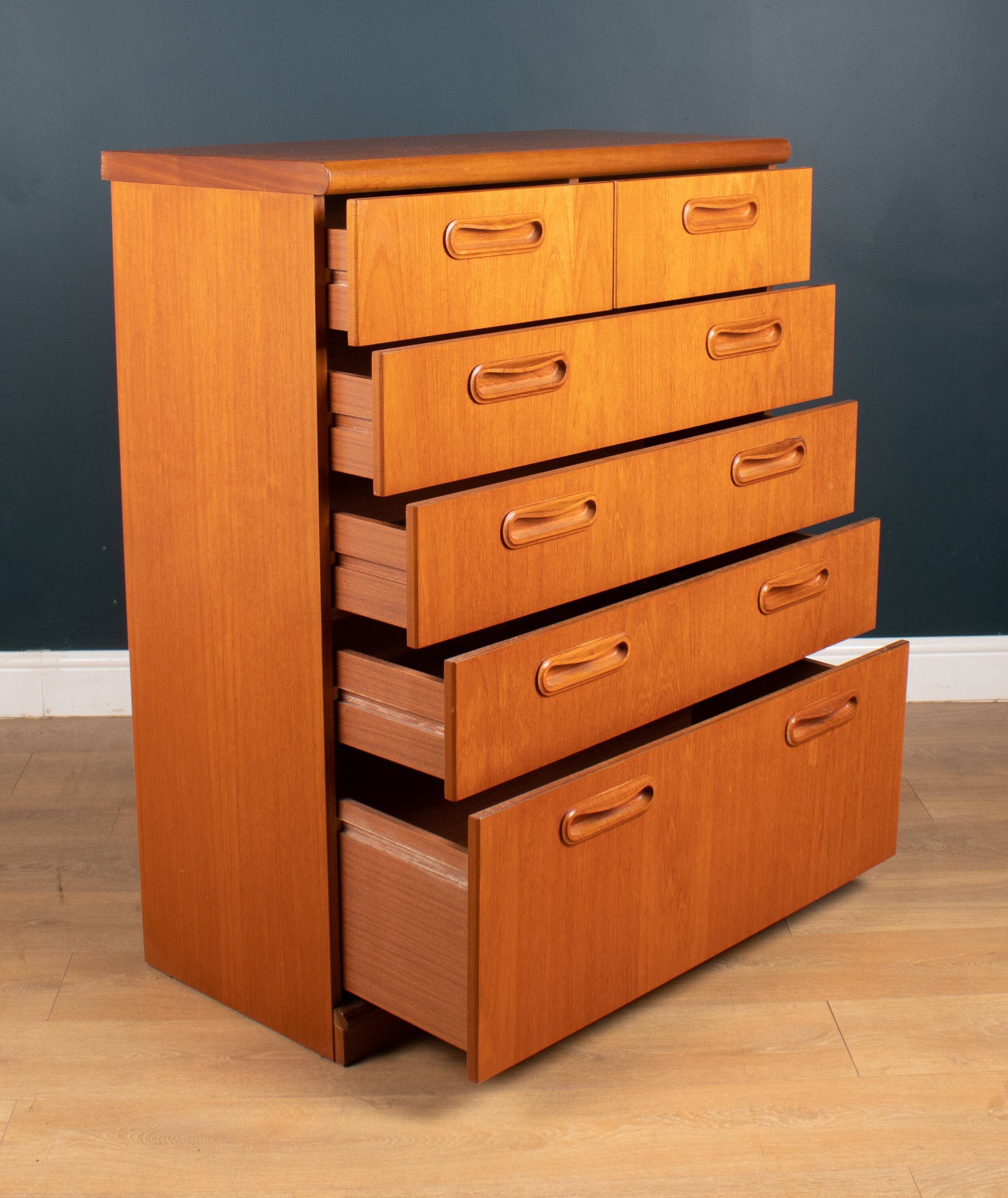 Restored Teak 1960s Retro 2 Over 4 Tall Chest Of Drawers By Meredew