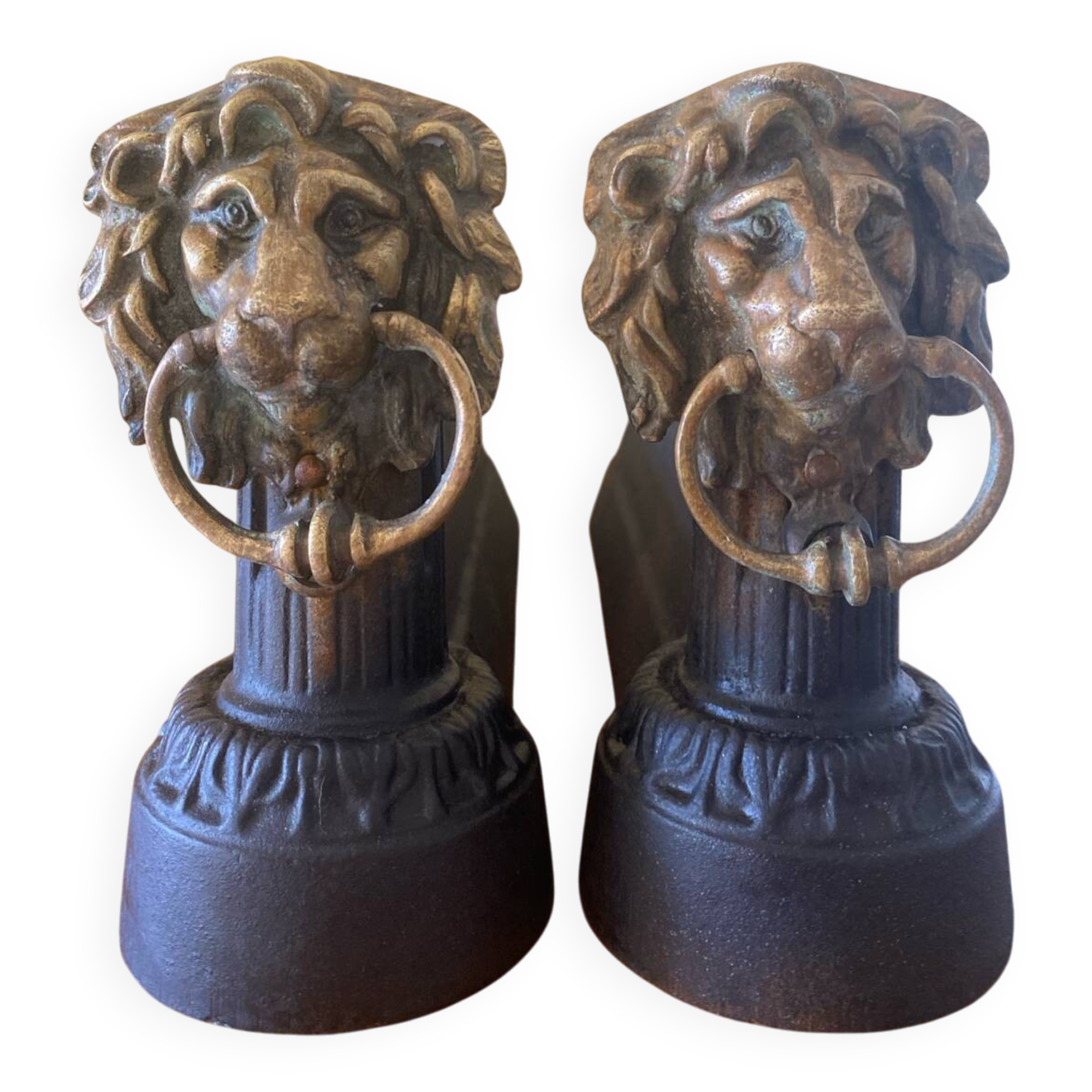 Fireplace - 1900-1910 pair of cast iron andirons