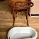 Old baby bean bathtub enamelled structure bent wood early twentieth century