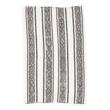 Tapis kilim vintage turc Oushak fait main en laine et coton blanc
