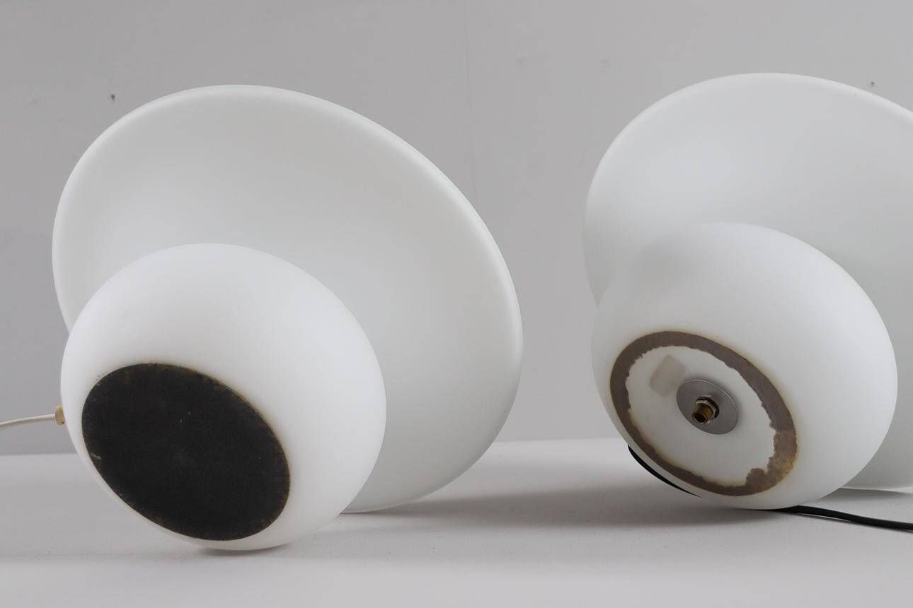Set of 2 mushroom lamps, opal glass, Glashütte Limburg, Germany, 1970s