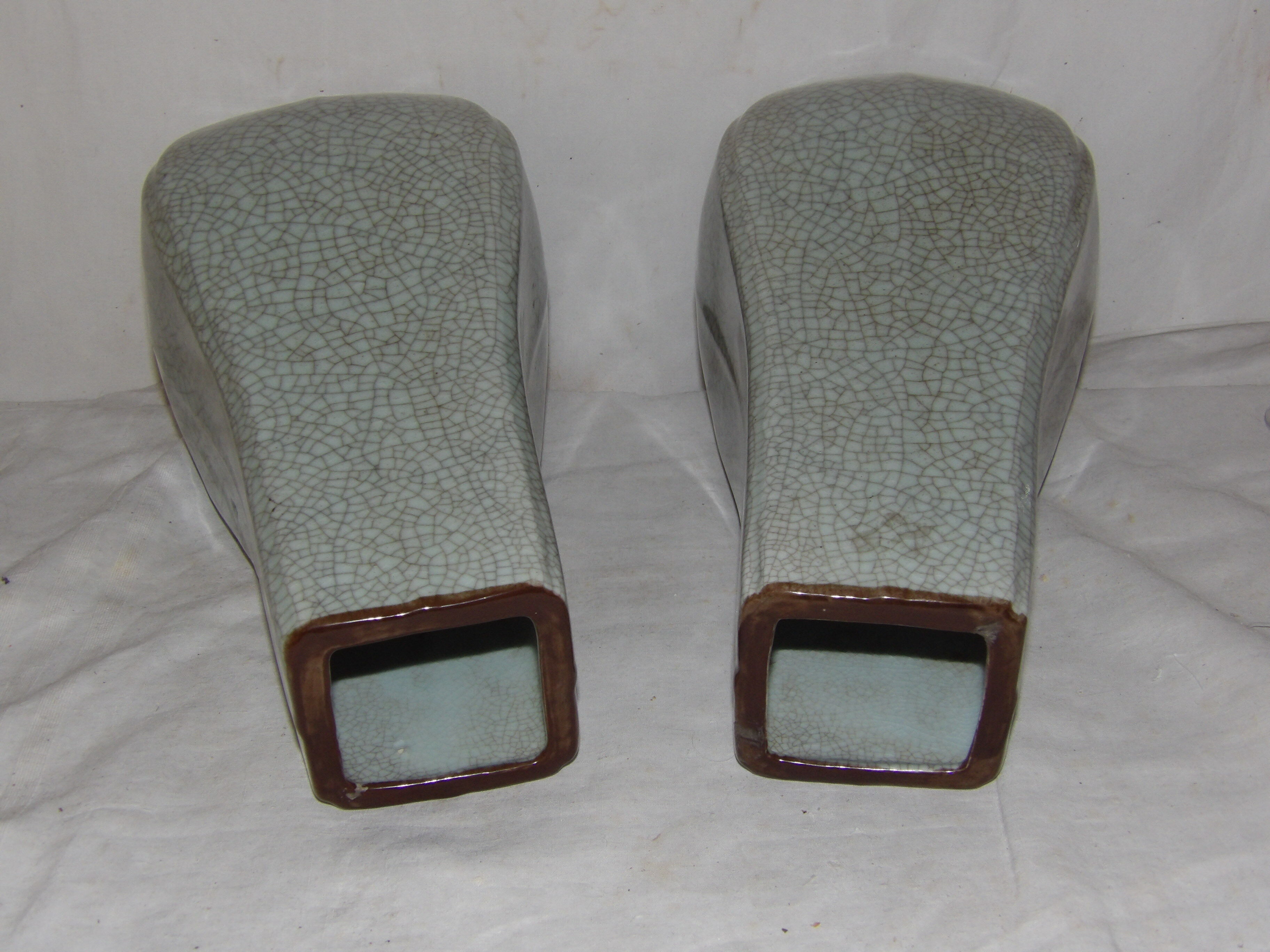 pair of large vases porcelain green celadon cracked XIX - XX th