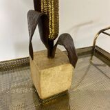 Vintage Bronze, Brass and Travertin Table Lamps in the manner of Maison Charles, 1970s, Set of 2