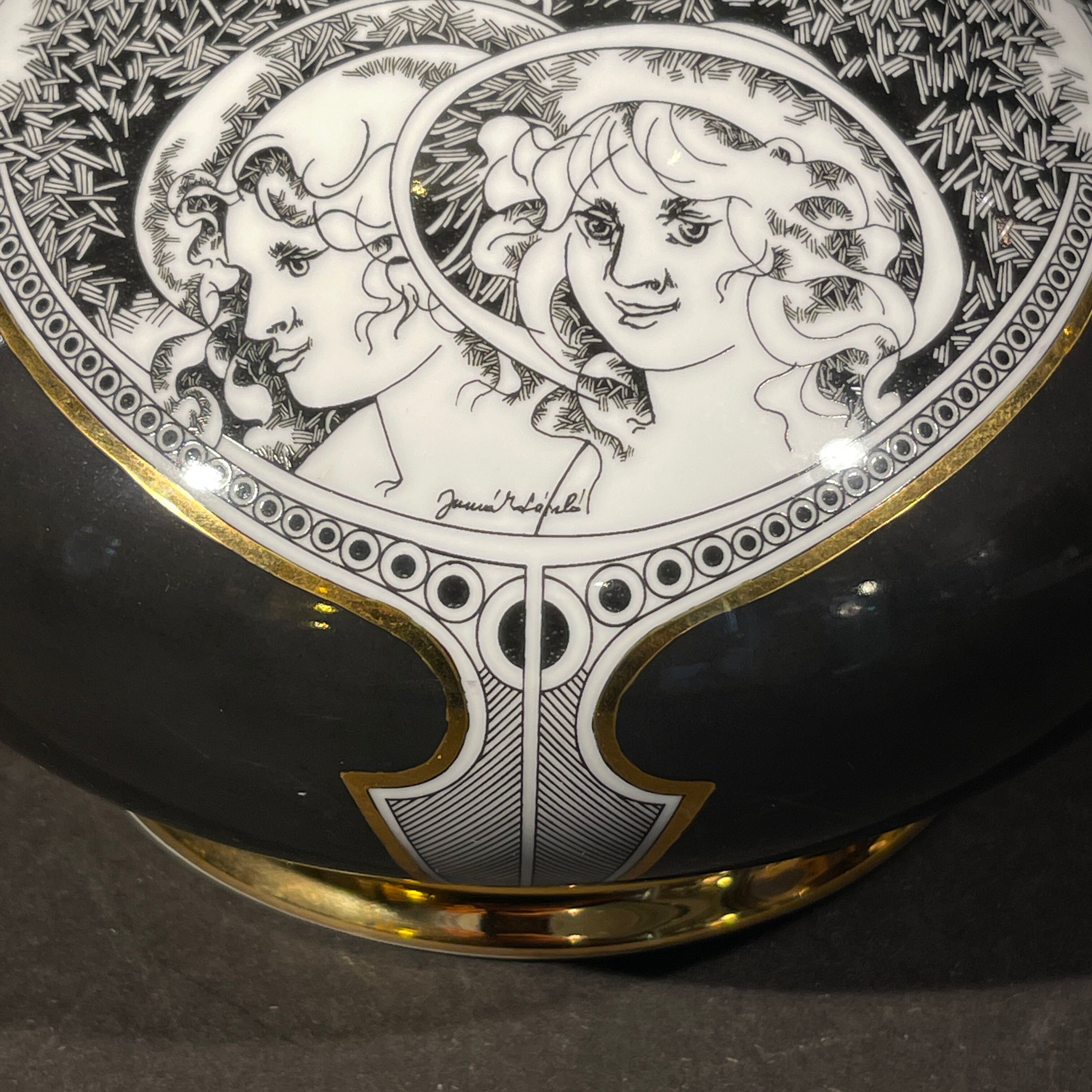 Vase by endre szasz for hollohaza hungary, golden porcelain, 1970s