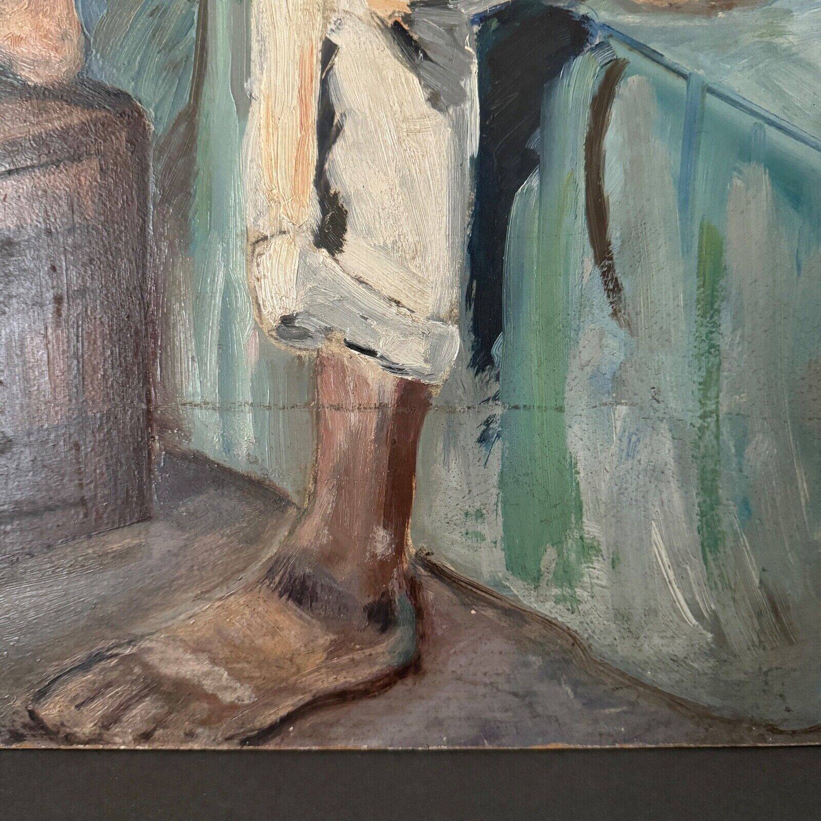 Portrait of a man interior scene by Pegeaud-Deva 20th oil on panel