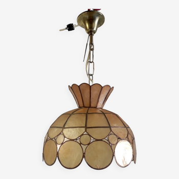 Pendant lamp in amber mother-of-pearl and brass – 60s/70s