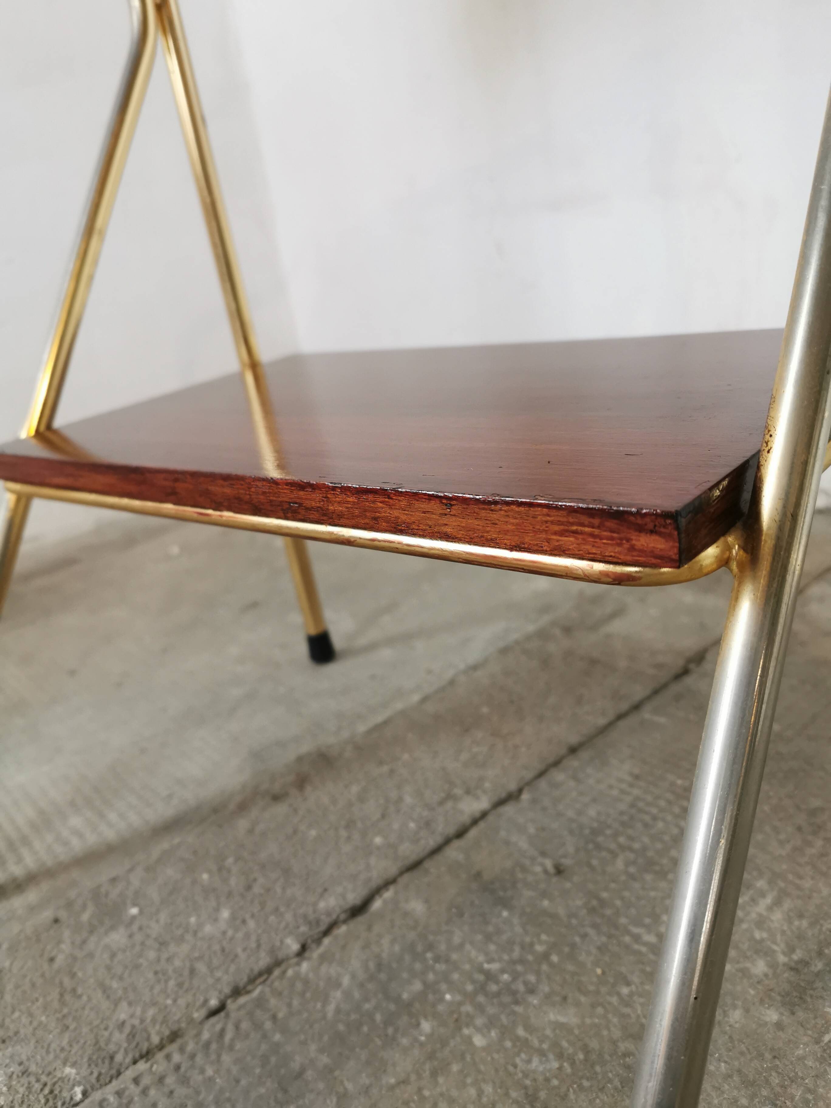 Metal and wood bedside table 1960/1970