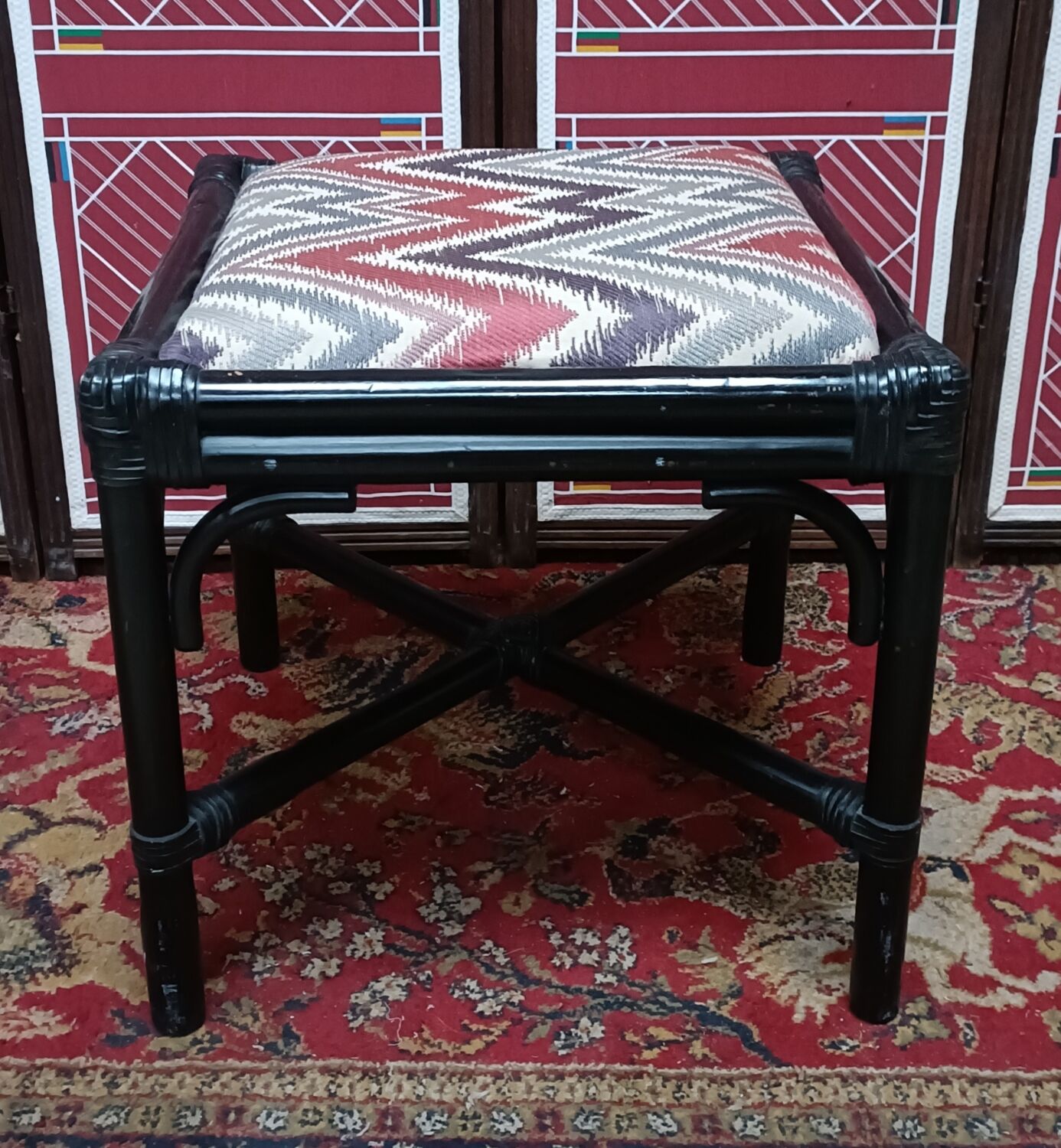 Rattan ottoman stool with woven seat