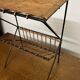 End table/ Magazine rack side table in wicker and iron, 1950s
