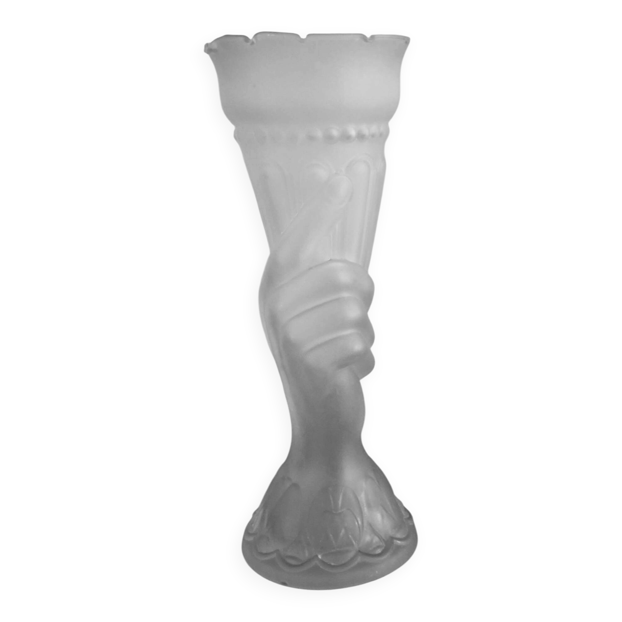 Sculptural vase "Victorian Hand" in frosted moulded glass — 19th century