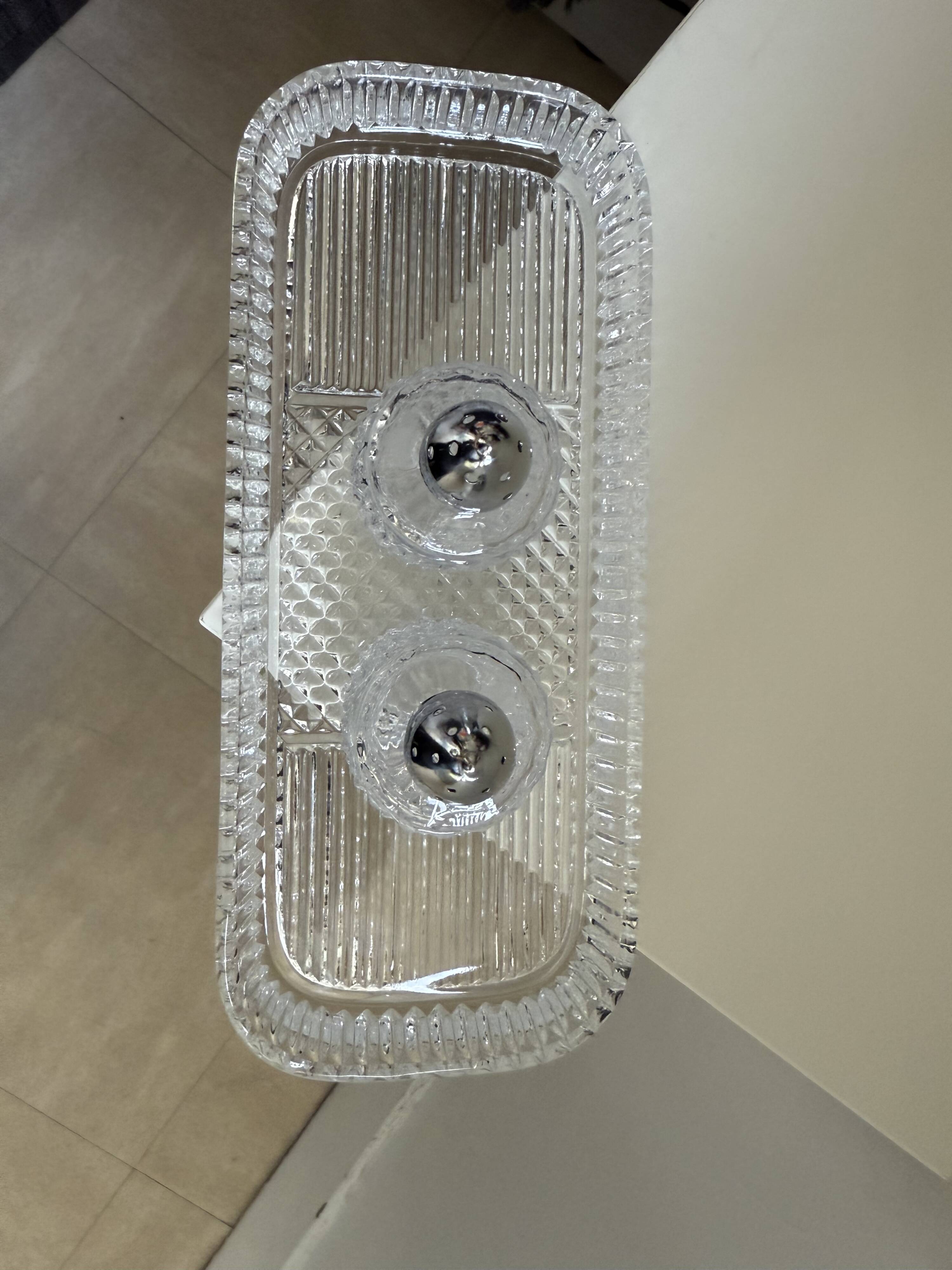 Tray with crystal salt and pepper shakers