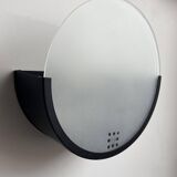 Pair of vintage geometric wall lights, black metal and sandblasted glass, Delmas France 1970