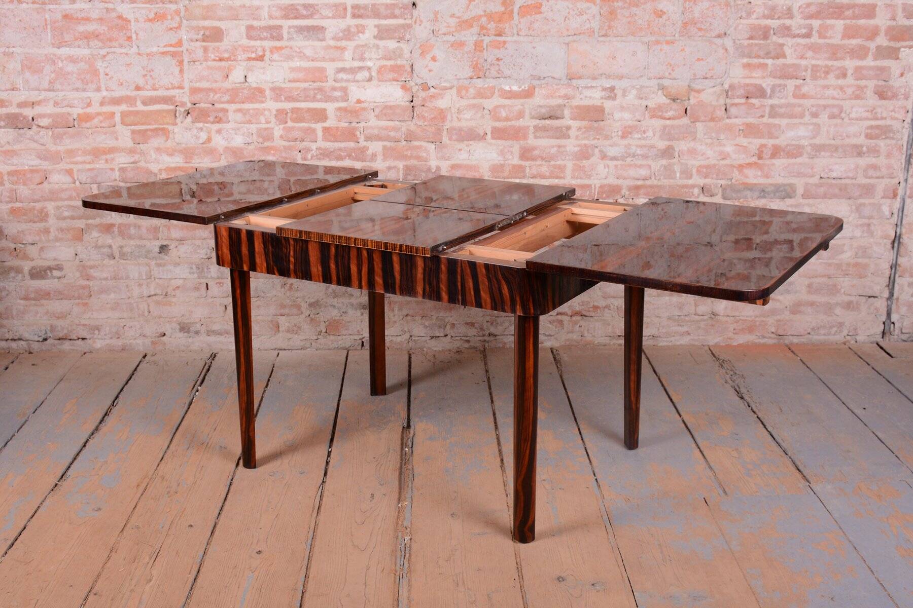 Art Deco Dining Set in Macassar and Leather by Oldřich Liška, Czech, 1920s, Set of 5