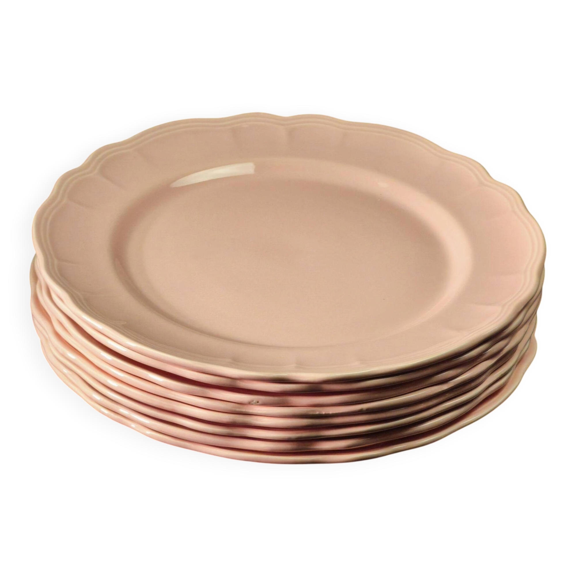 8 vintage dessert plates Salins powder pink – Ø 21.6 cm