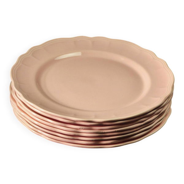 8 assiettes à dessert vintage Salins rose poudré – Ø 21,6 cm