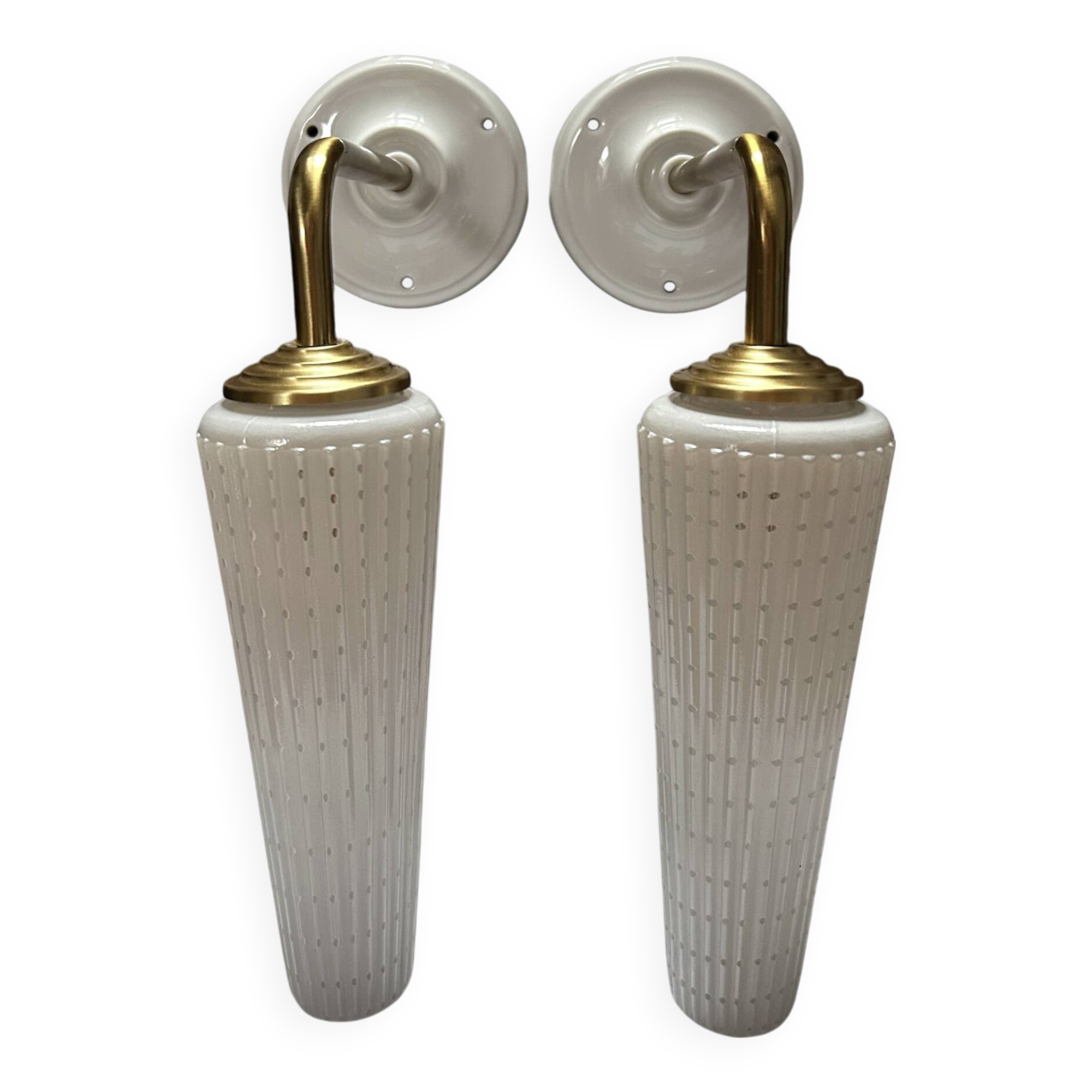 Pair of white and gold wall sconces