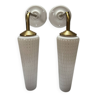 Pair of white and gold wall sconces