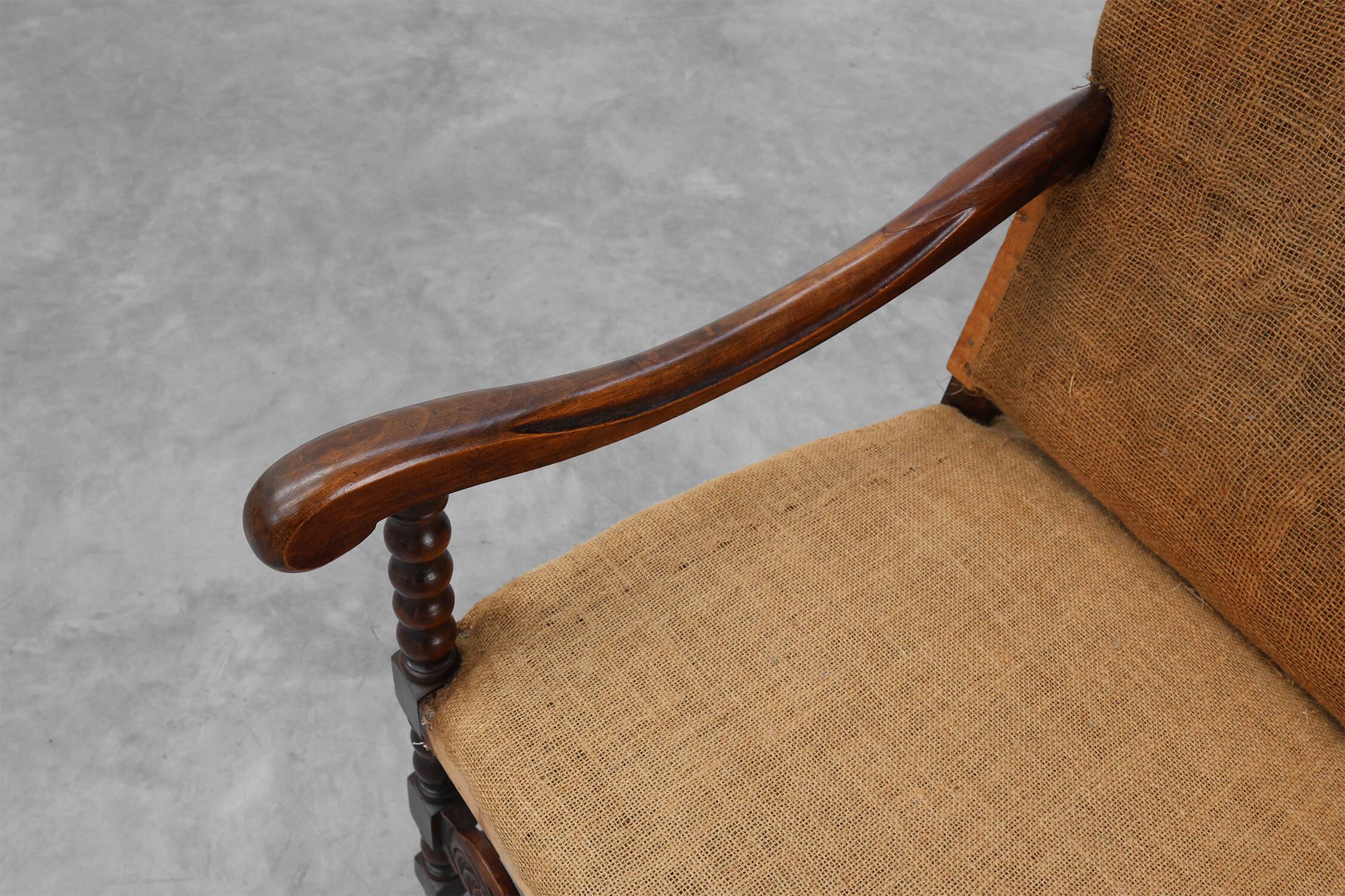 18th-Century Belgian Baroque Armchair in Wood and Leather, Louis XIV Period