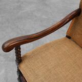 18th-Century Belgian Baroque Armchair in Wood and Leather, Louis XIV Period