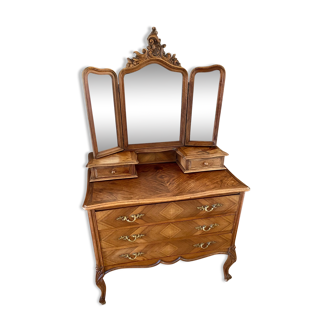 Coiffeuse Commode Louis XV avec miroir sculpté