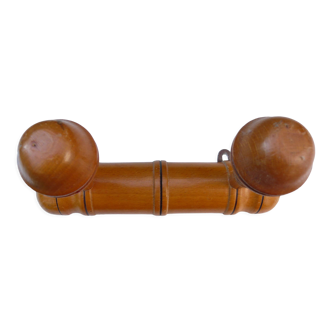 Porte manteau bois façon bambou années 40, 2 patères