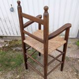 Chair armchair high child wood seat straw vintage
