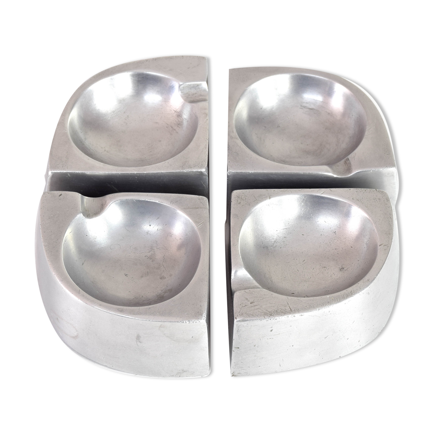 Mid Century Scandinavian Modern Handcrafted Aluminum Four Piece Ashtray, 1960