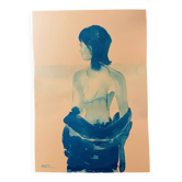 Signed monochrome blue painting of a female portrait "Weekend in Capri" Italy