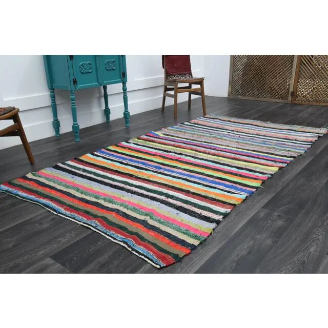 Vintage Turkish Oushak handmade wool cotton beige kilim runner 148x276