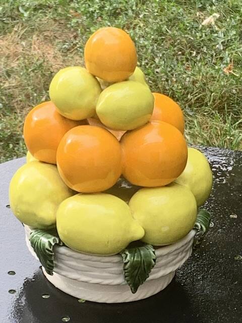 Vintage ceramic barbotine citrus fruit centrepiece
