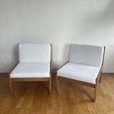 Pair of Baumann white bouclette armchairs