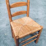 Rustic Oak and Rush High Ladder Back Dining Chairs, Belgium, 1950s, Set of 6