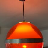 Space age pendant lamp in orange plexiglass and chromed metal