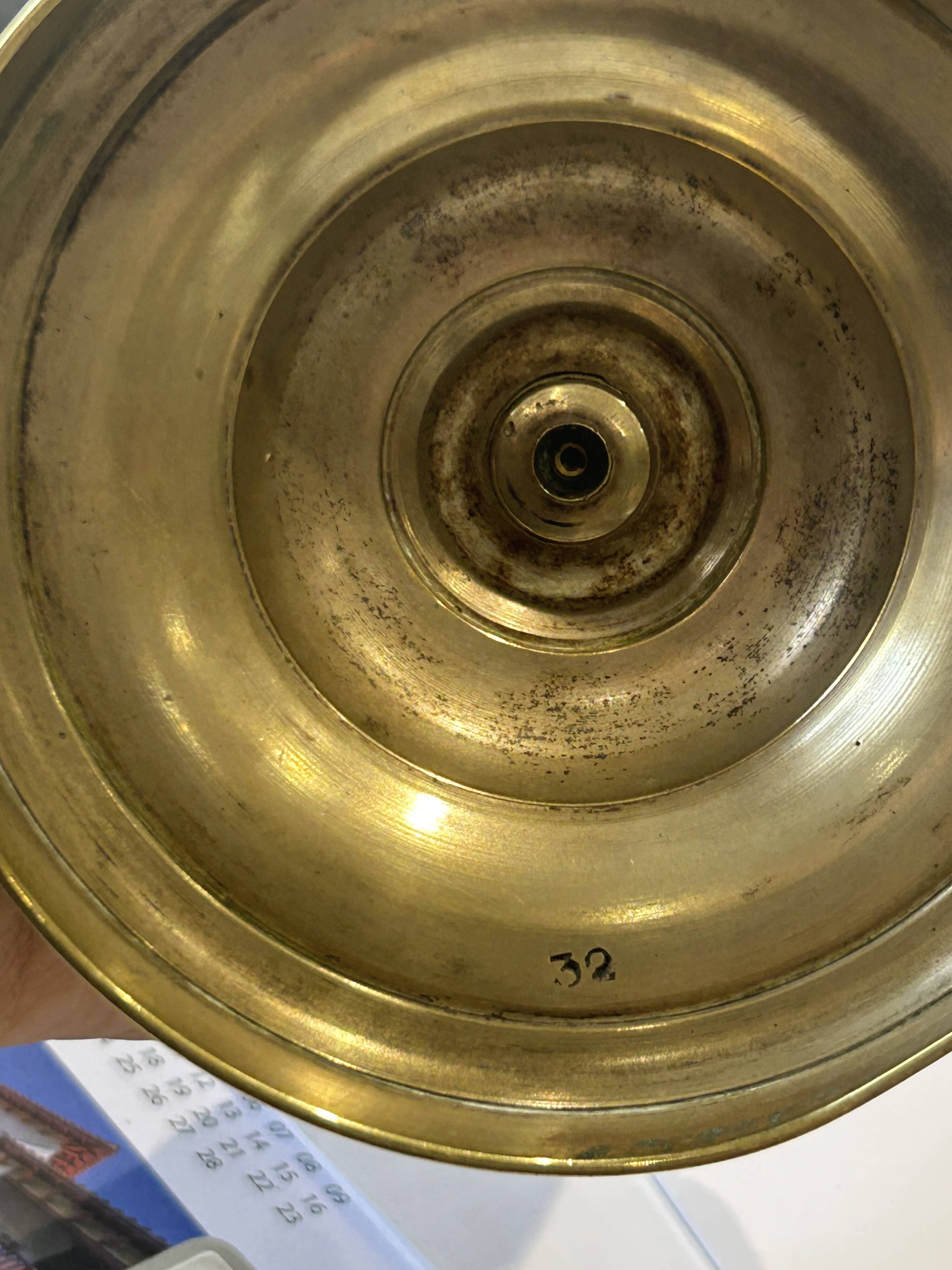 Pair of 19th-century restoration candlesticks in guilloché bronze - H 27 cm