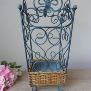 Shabby chic French umbrella stand in metal and woven wicker – storage