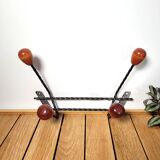 Vintage wall coat rack 4 wooden hooks