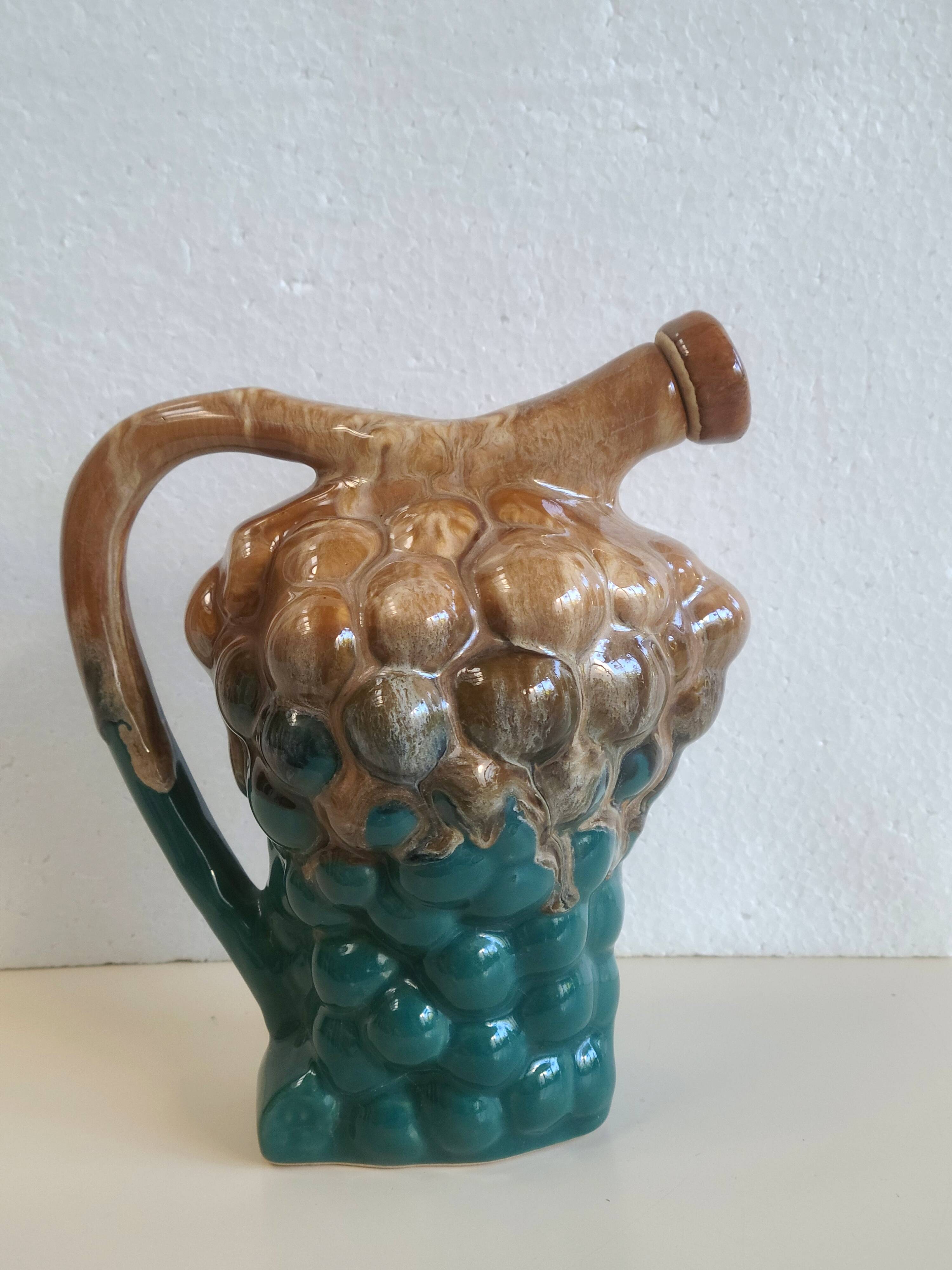 Carafe bottle grape barbotine ALPHO art deco