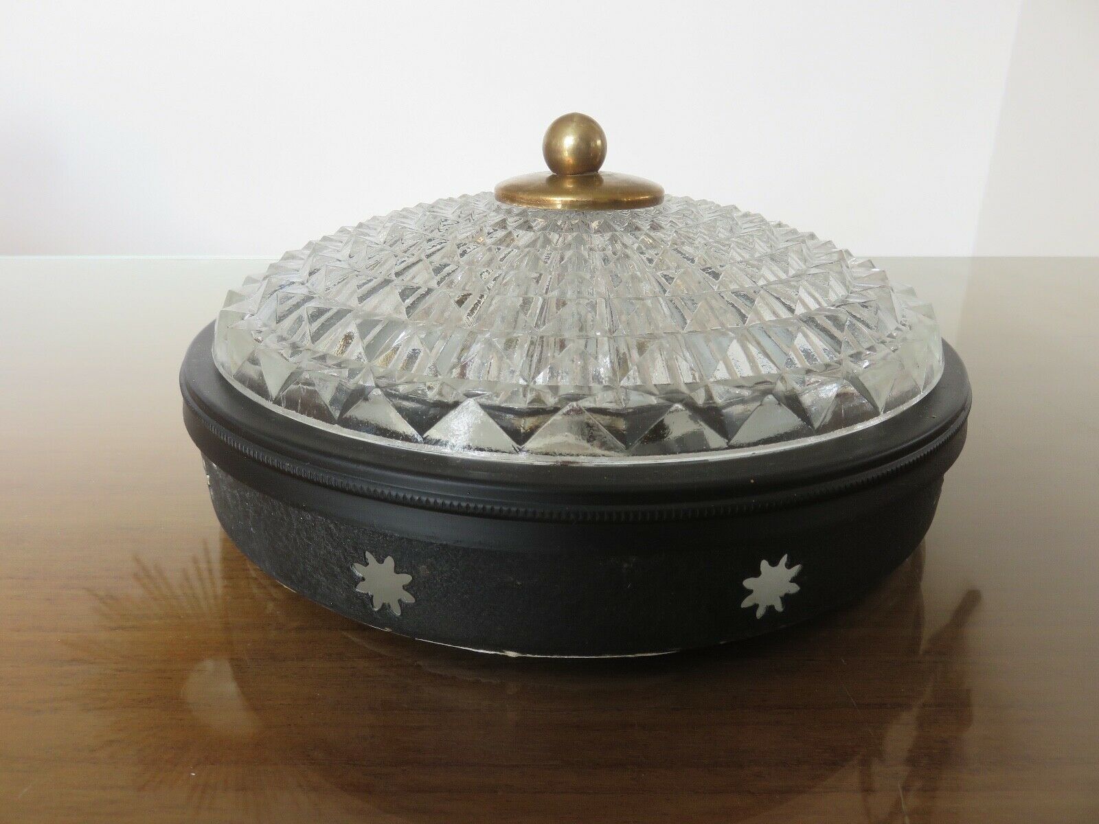 Wall lamp " starred " 2 fires, diamond glass and brass years 50 60