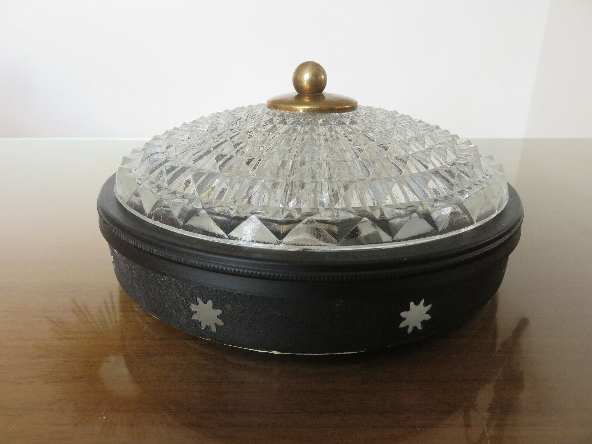 Wall lamp " starred " 2 fires, diamond glass and brass years 50 60