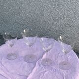 4 art deco wine glasses, chiseled floral pattern, glass and crystal