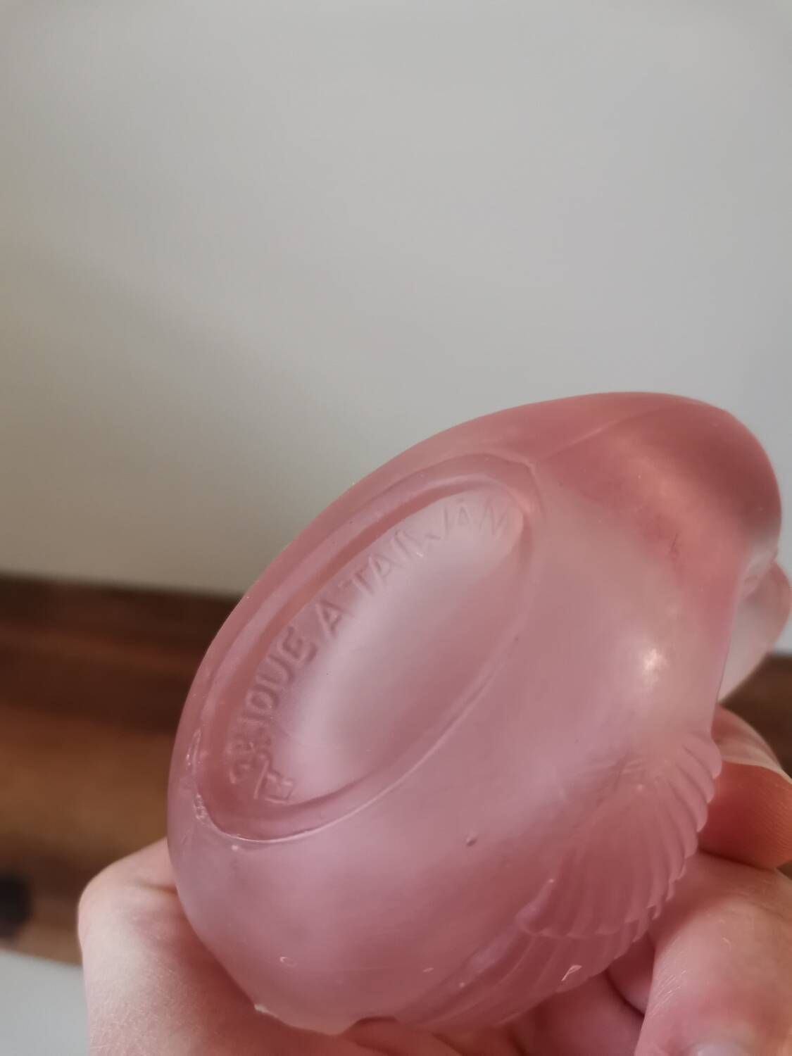 vintage pink molded glass vase Yves Rocher swan shape