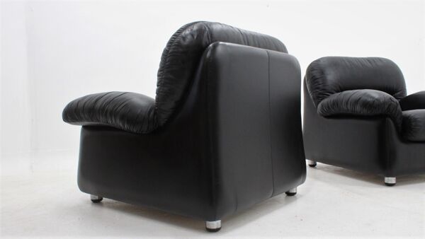 paire De fauteuils Vintage En cuir Noir Sormani Des Années 1970