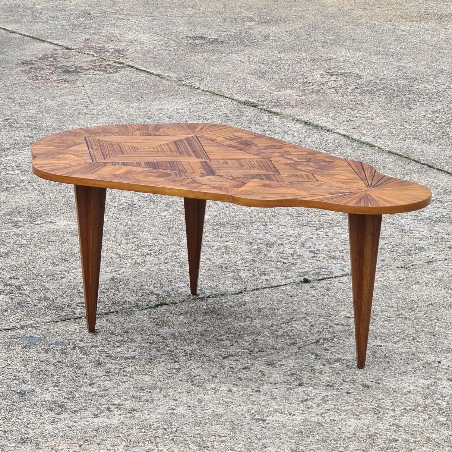 Vintage art deco coffee table with geometric marquetry