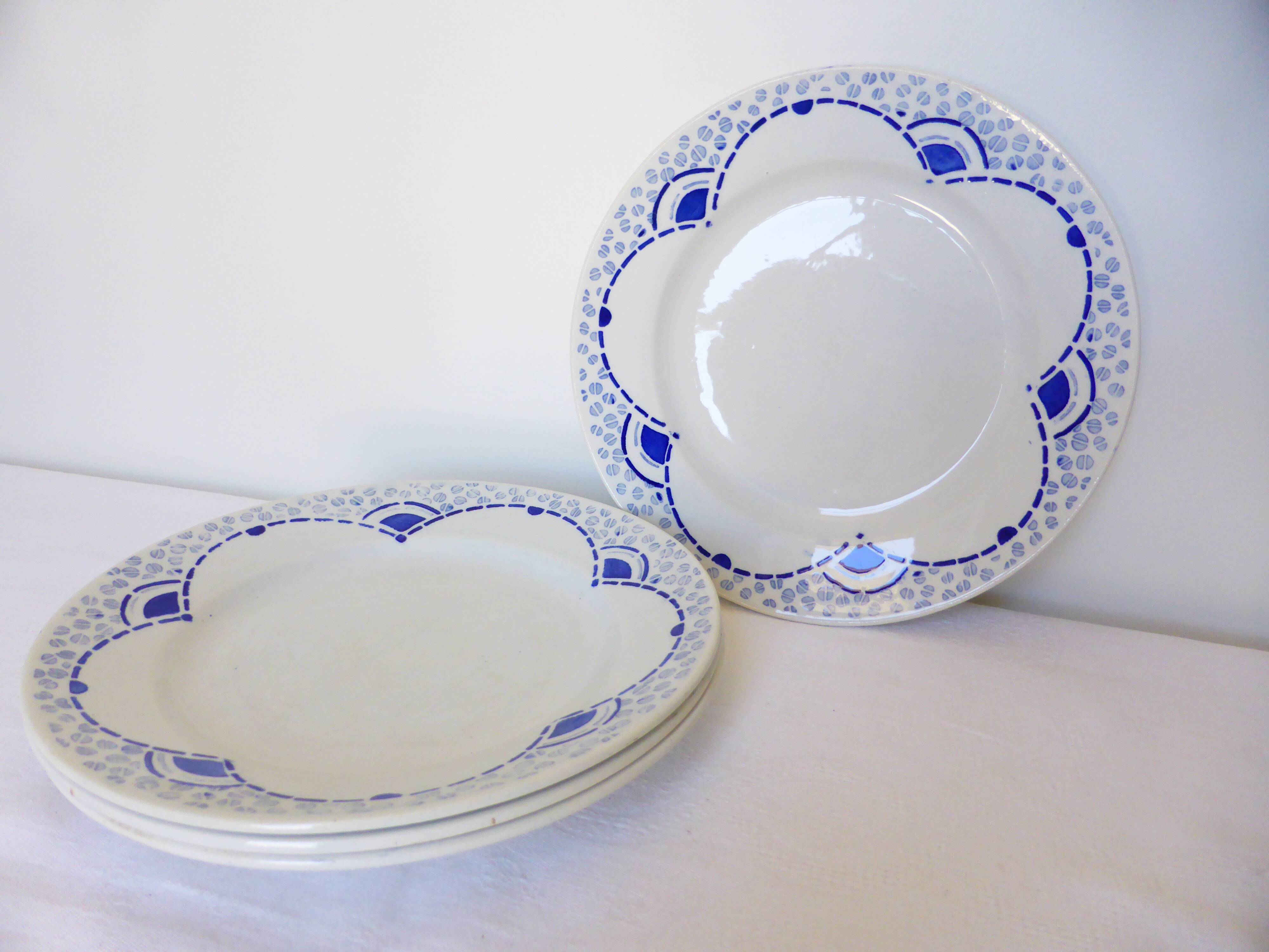4 vintage dessert plates from the Gien manufacture model Pervenche